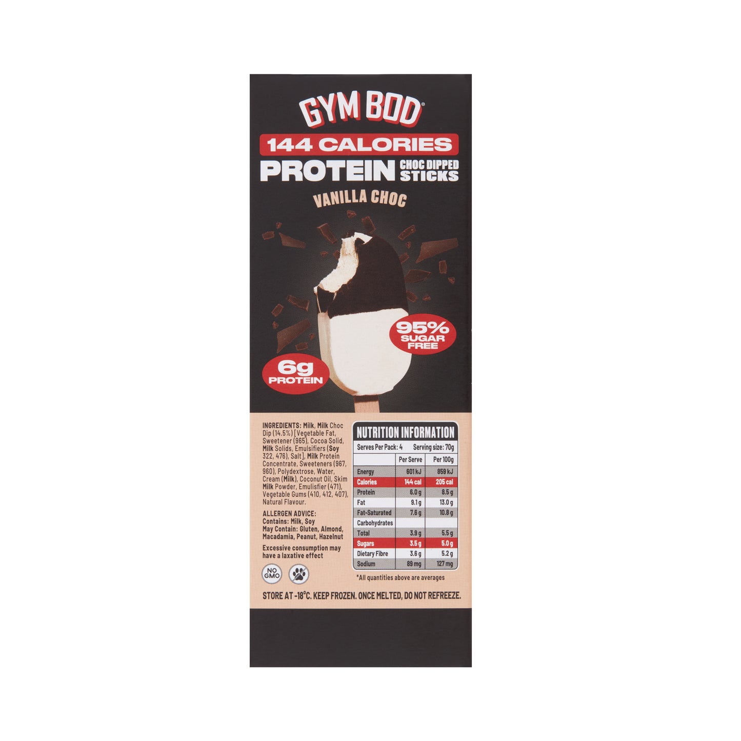 GYM BOD Protein Vanilla Choc Dipped Sticks (4 Pack)
