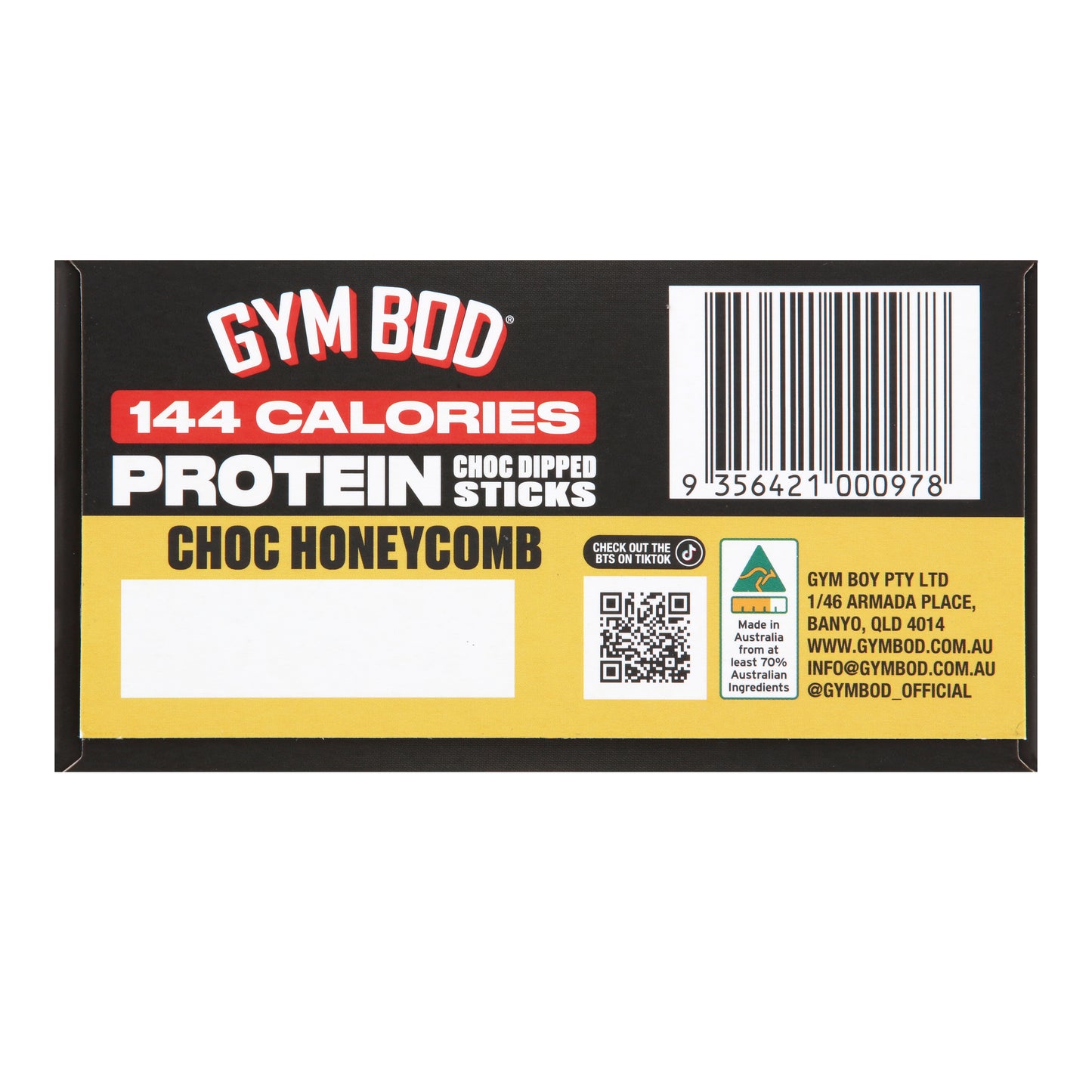GYM BOD Protein Choc Honeycomb Choc Dipped Sticks (4 Pack)