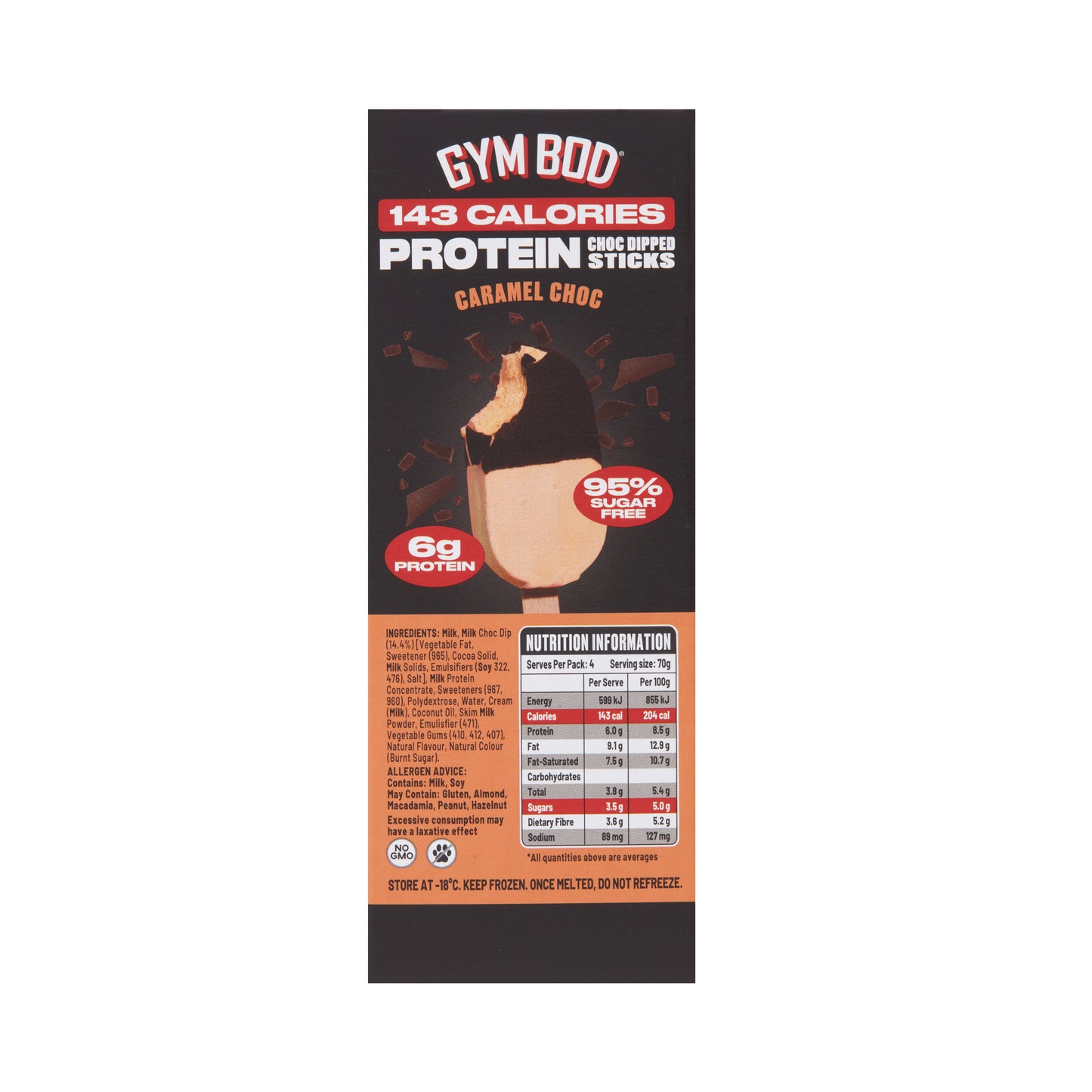 GYM BOD Protein Caramel Choc Dipped Sticks (4 Pack)