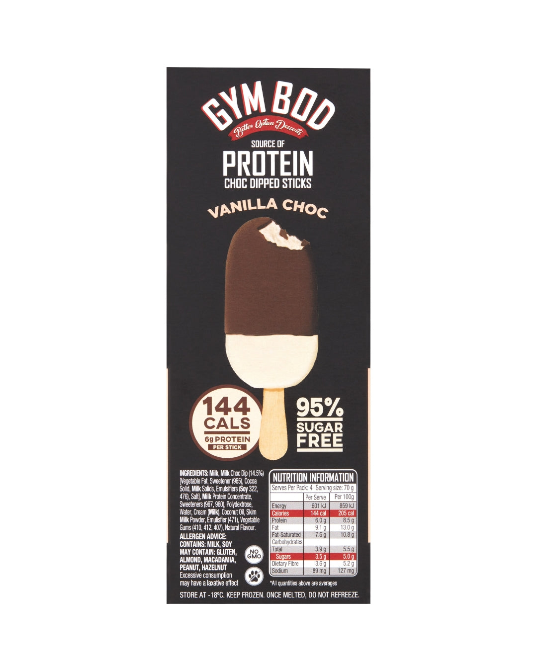 GYM BOD Protein Vanilla Choc Dipped Sticks (4 Pack)