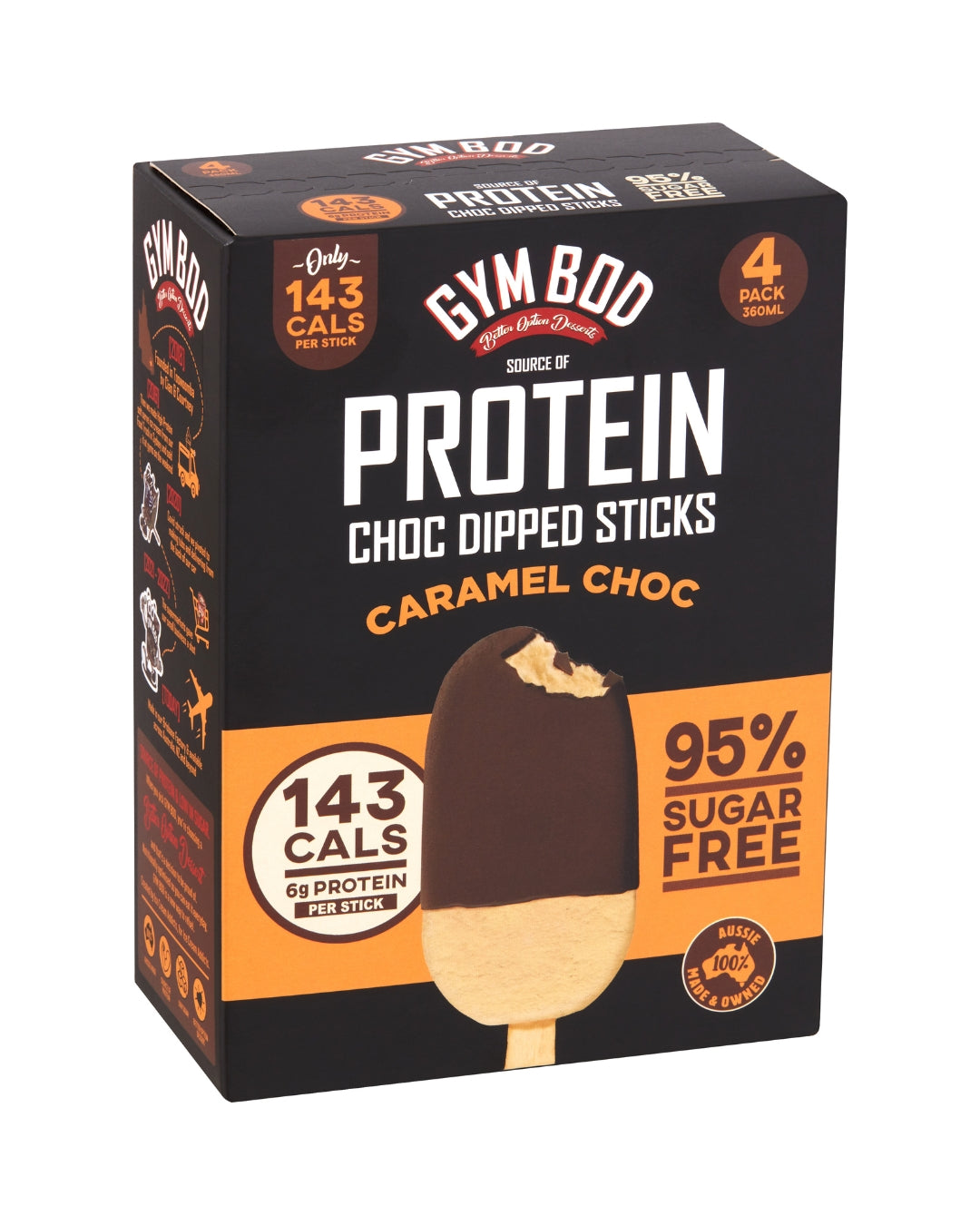 GYM BOD Protein Caramel Choc Dipped Sticks (4 Pack)