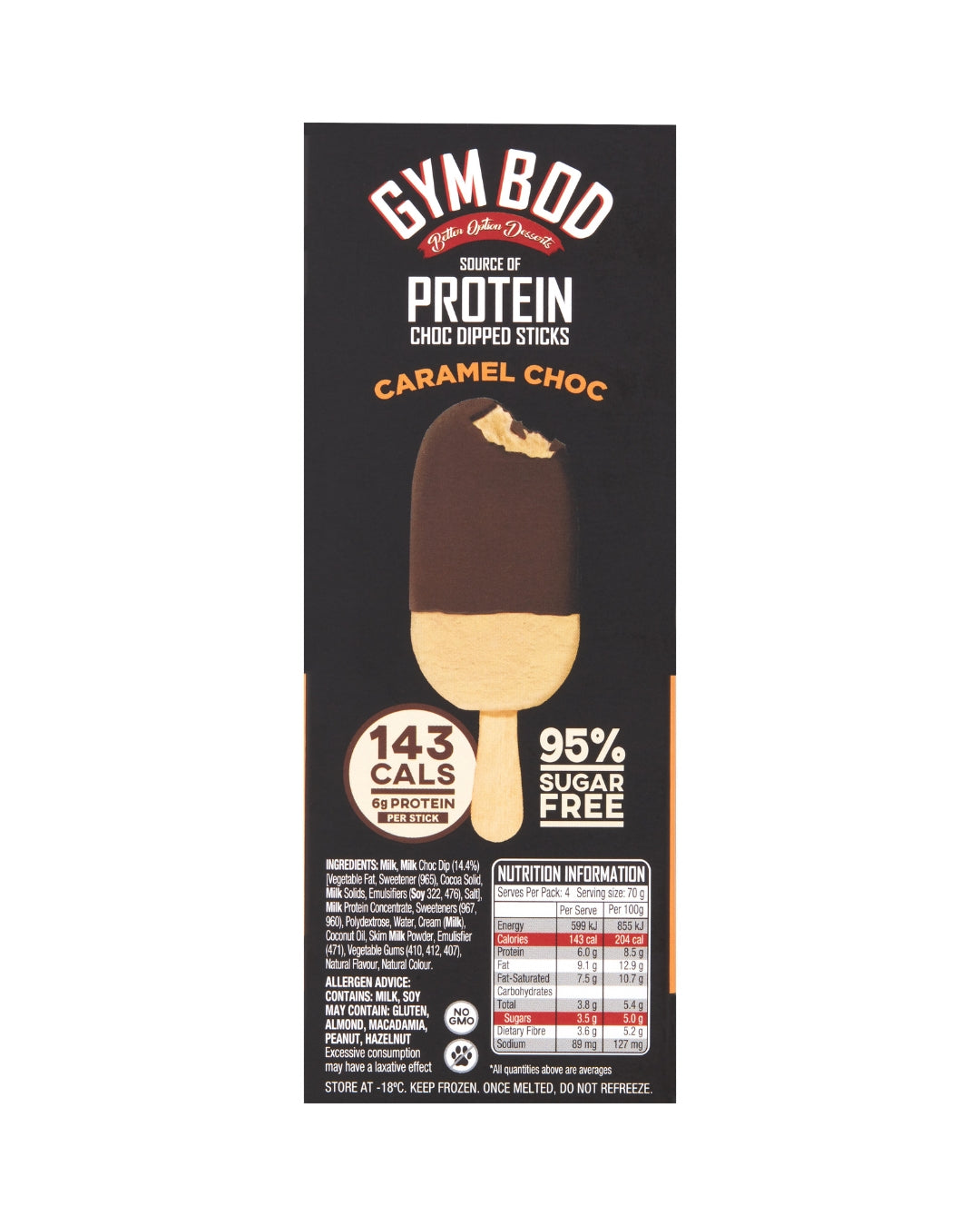 GYM BOD Protein Caramel Choc Dipped Sticks (4 Pack)