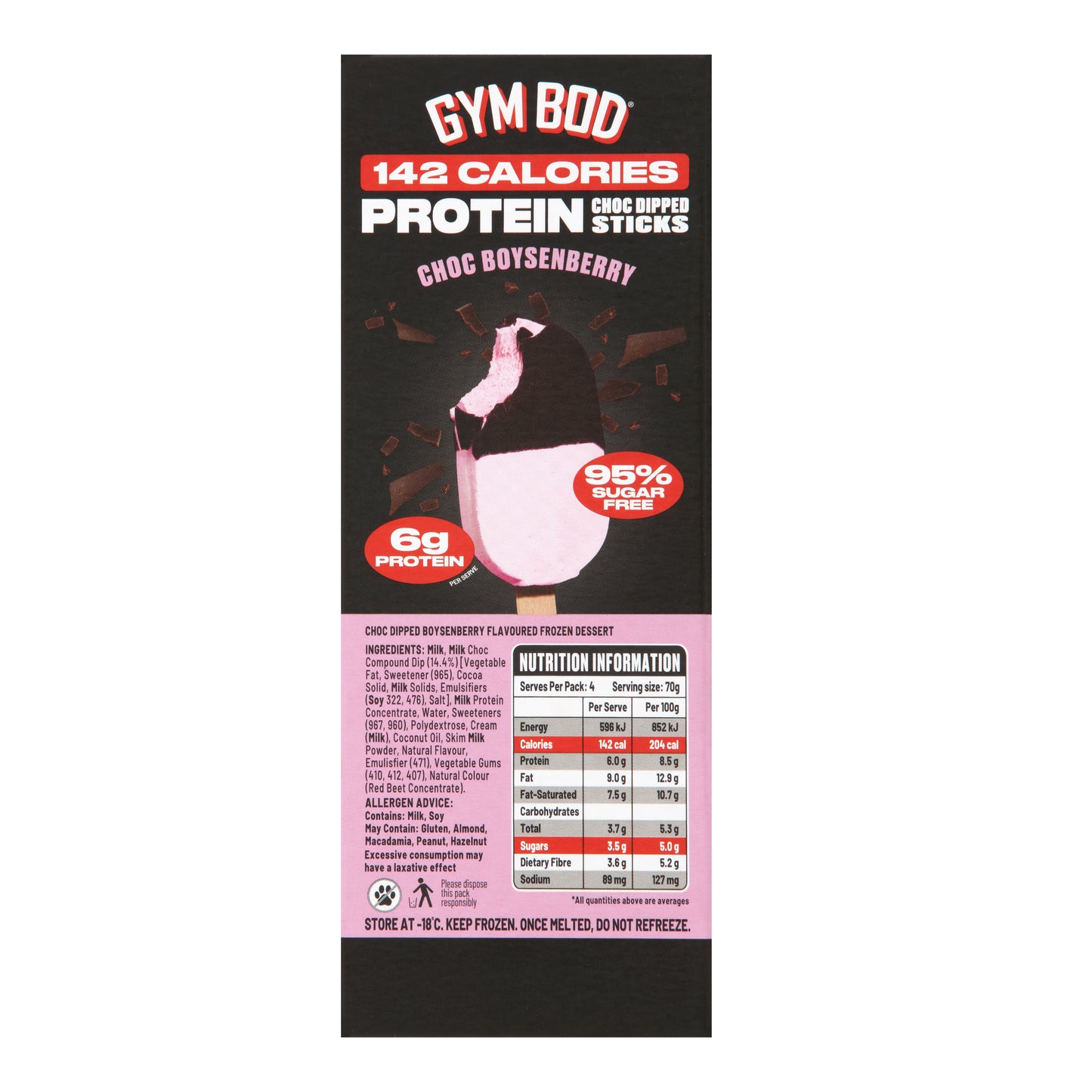 GYM BOD Protein Choc Boysenberry Choc Dipped Sticks (4 Pack)