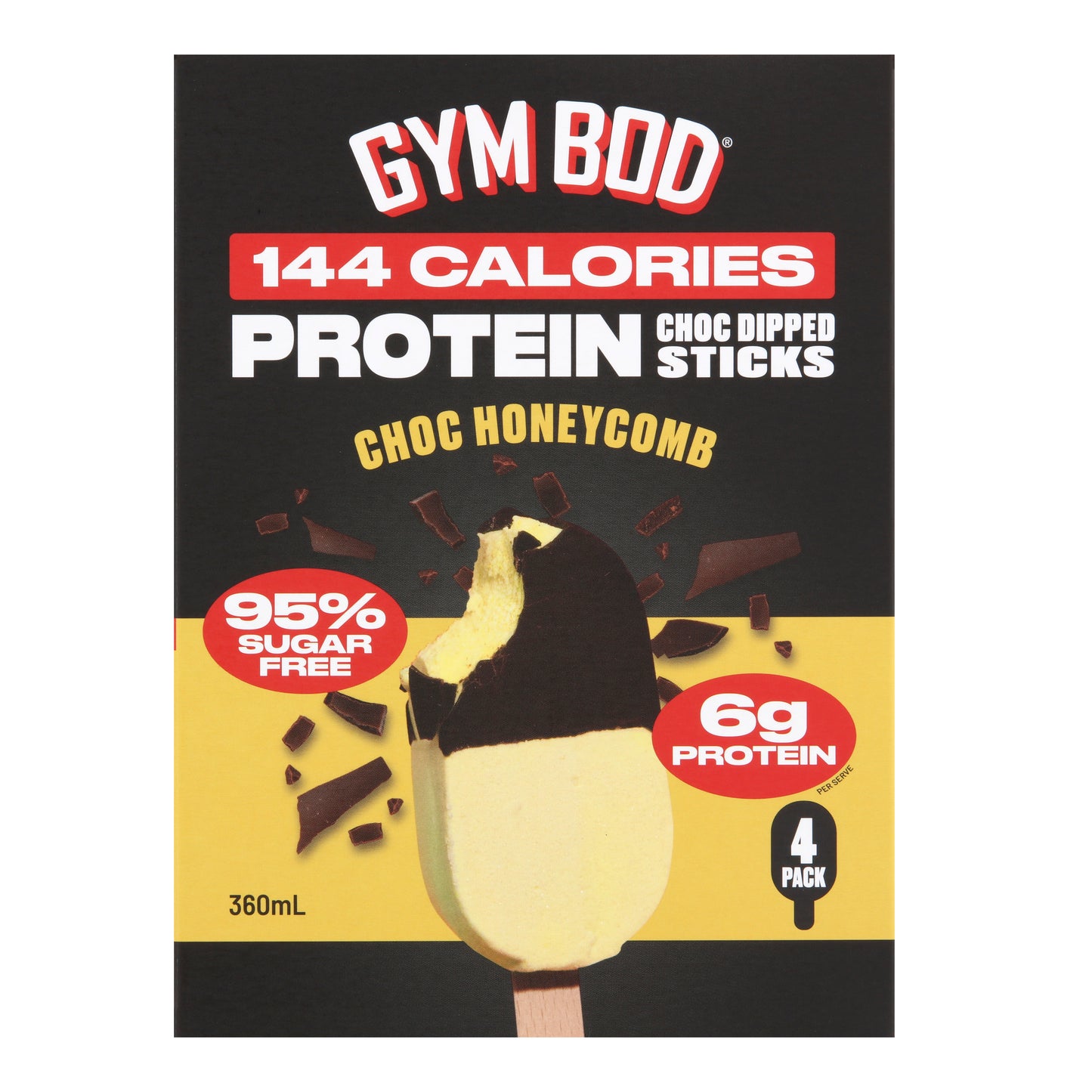 GYM BOD Protein Choc Honeycomb Choc Dipped Sticks (4 Pack)