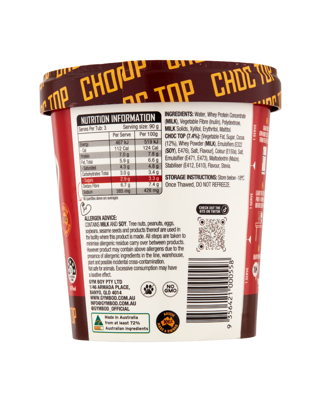 GYM BOD Salted Caramel Choc Top Ice Cre*m 475ml - GYM BOD