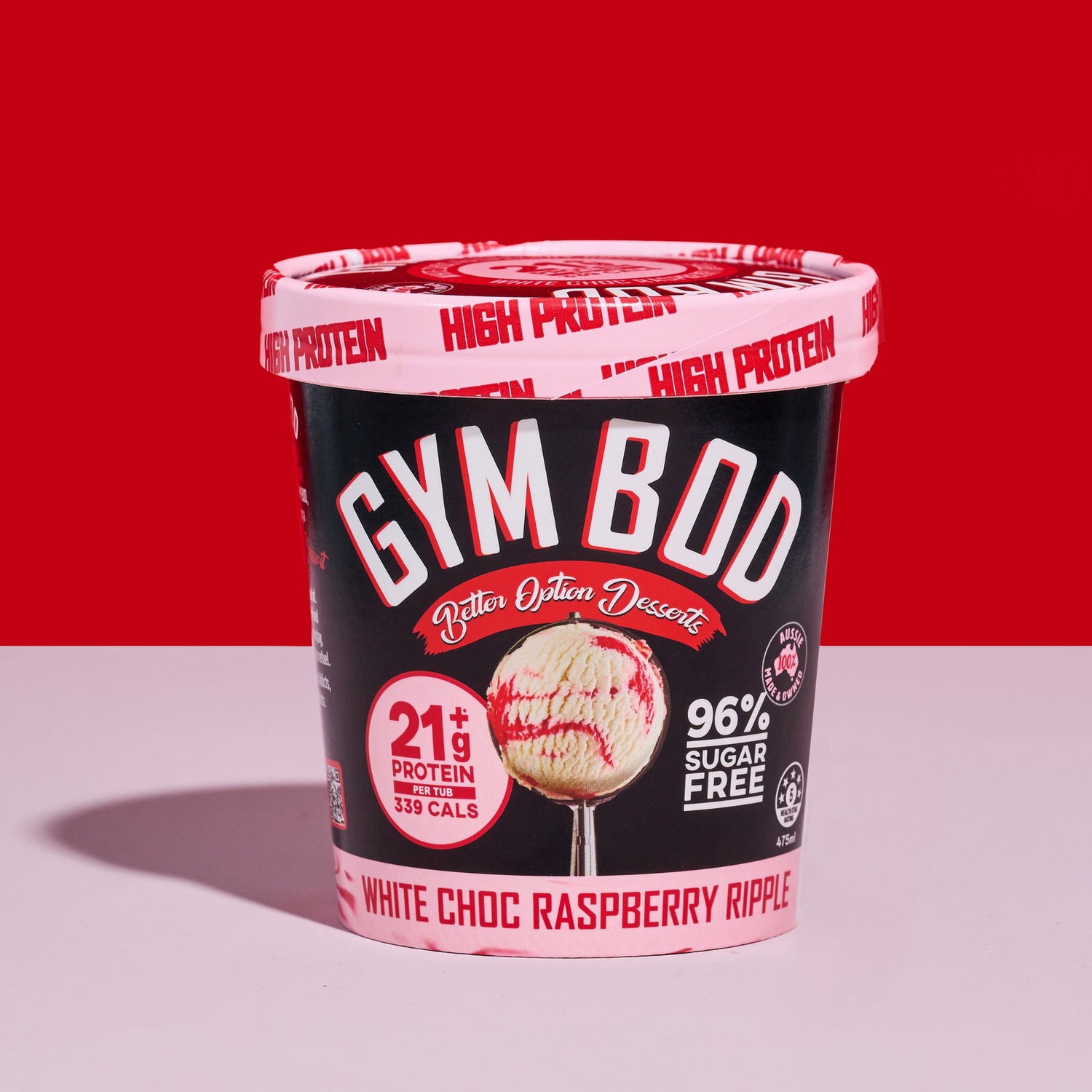 GYM BOD White Chocolate Raspberry Ripple Ice Cre*m 475ml - GYM BOD